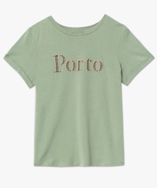 Tee-shirt femme à manches courtes à revers et inscription ajourée vue4 - GEMO(FEMME PAP) - GEMO