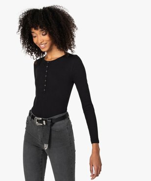 Tee-shirt femme à manches longues en maille côtelée vue1 - GEMO(FEMME PAP) - GEMO
