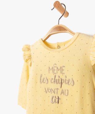 Pyjama dors-bien en velours avec volants sur les épaules bébé fille vue2 - GEMO(BB COUCHE) - GEMO