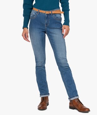 Jean femme regular taille normale délavé avec ceinture vue1 - GEMO(FEMME PAP) - GEMO