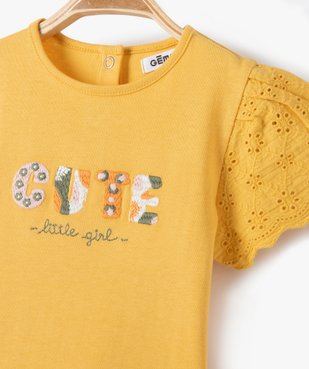 Tee-shirt bébé fille à manches en dentelle anglaise vue2 - GEMO(BEBE DEBT) - GEMO