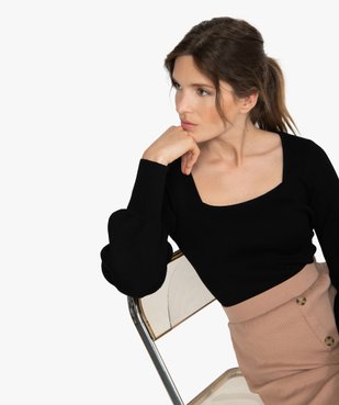Pull femme en maille côtelée avec grand col carré vue1 - GEMO(FEMME PAP) - GEMO