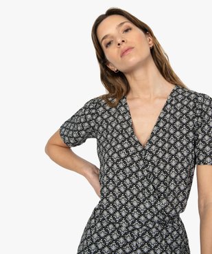 Combishort femme à motifs fleuris et manches courtes vue2 - GEMO(FEMME PAP) - GEMO