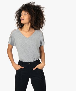Tee-shirt femme pailleté avec épaules fantaisie vue1 - GEMO(FEMME PAP) - GEMO