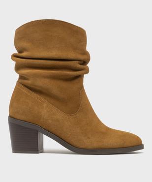 Boots dessus cuir velours avec tige plissée femme - Tanéo vue1 - TANEO - GEMO