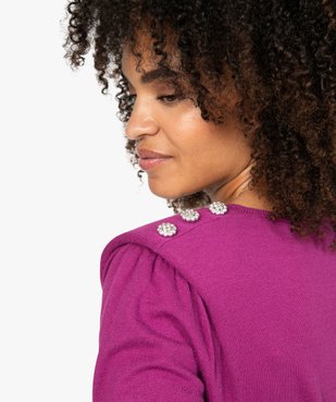 Pull femme fin à col V et boutons en strass vue2 - GEMO(FEMME PAP) - GEMO