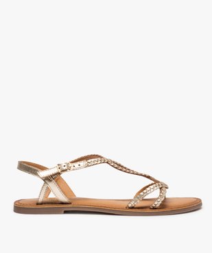 Sandales femme à talon plat et brides tressées en cuir vue1 - GEMO (CASUAL) - GEMO