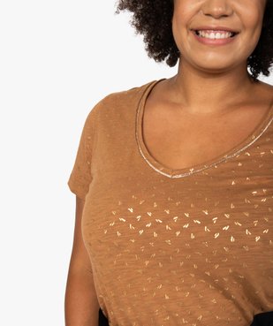 Tee-shirt femme à col V et détails dorés vue2 - GEMO (G TAILLE) - GEMO