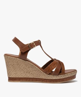 Sandales femme unies à talon compensé et brides croisées vue1 - GEMO(URBAIN) - GEMO