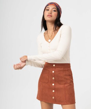Tee-shirt femme à manches longues en maille côtelée vue2 - GEMO(FEMME PAP) - GEMO