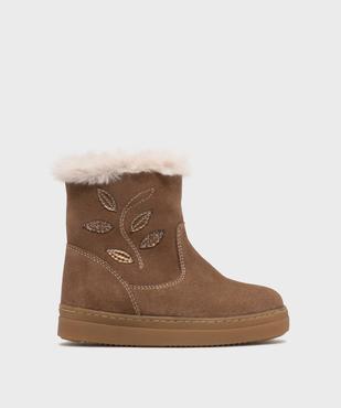 Bottines zippées en cuir suédé avec col fourré fille - Tanéo vue1 - TANEO - GEMO