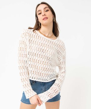 Tee-shirt femme à manches longues coupe courte et ajouré vue2 - GEMO(FEMME PAP) - GEMO