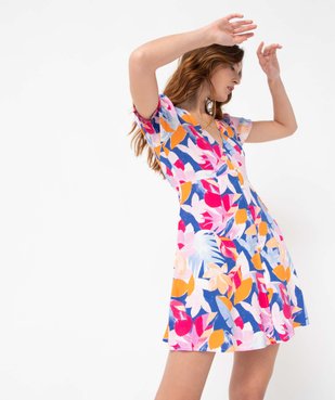 Robe femme fleurie à manches courtes et boutons fantaisie vue3 - GEMO(FEMME PAP) - GEMO