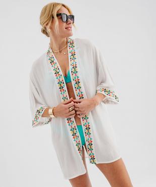 Kimono de plage en viscose fluide à motifs brodés femme vue1 - GEMO 4G FEMME - GEMO