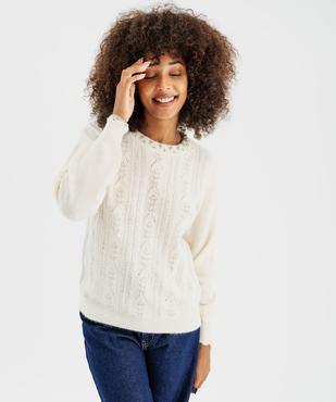 Pull en maille ajourée avec strass sur le col femme vue4 - GEMO(FEMME PAP) - GEMO
