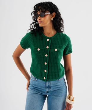 Pull manches courtes en maille texturée à boutons femme vue2 - GEMO(FEMME PAP) - GEMO