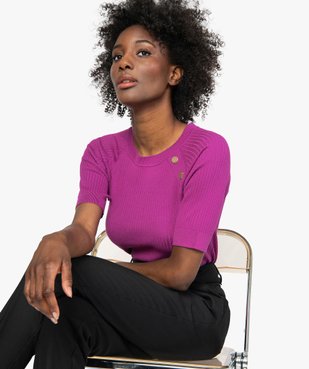 Pull femme à manches courtes en maille côtelée vue1 - GEMO(FEMME PAP) - GEMO