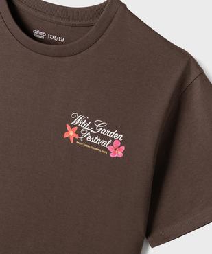 Tee-shirt manches courtes avec motifs fleuris devant et dos fille vue3 - GEMO 4G FILLE - GEMO