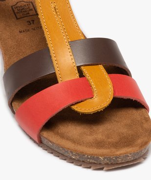 Sandales femme à brides en cuir colorées et talon compensé vue6 - GEMO (CASUAL) - GEMO