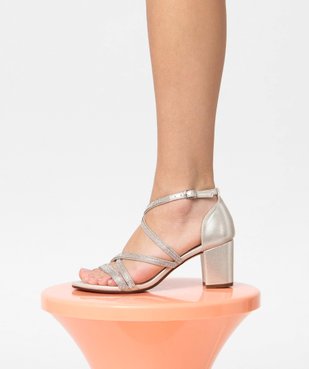 Sandales femme à talon fermé et fines brides strass vue1 - VALENTINA BALDA - GEMO