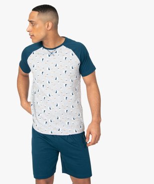 Pyjashort homme en coton stretch motif bateau vue2 - GEMO(HOMWR HOM) - GEMO