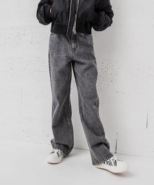 Jean Straight délavé avec taille ajustable fille vue1 - GEMO (JUNIOR) - GEMO