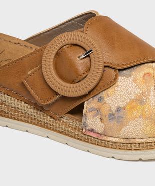 Mules à talon compensé et larges brides fantaisie femme vue6 - EMILIA ROSA - GEMO