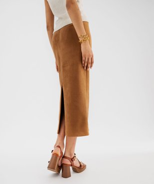 Jupe longue droite en suédine extensible femme vue3 - GEMO(FEMME PAP) - GEMO