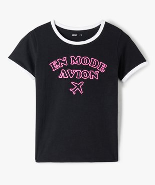 Tee-shirt fille imprimé avec col contrastant blanc vue1 - GEMO (JUNIOR) - GEMO