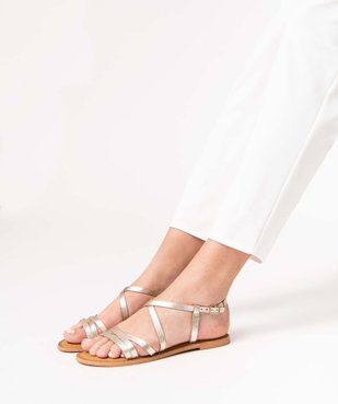 Sandales femme à talon plat et fines brides en cuir métallisé vue1 - GEMO (CASUAL) - GEMO