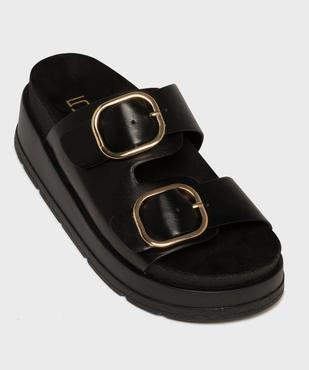 Mules compensées à larges brides et grosses boucles dorées femme - 5 Miles vue5 - 5 MILES - GEMO