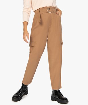 Pantalon femme en toile coupe ample taille haute vue1 - GEMO(FEMME PAP) - GEMO