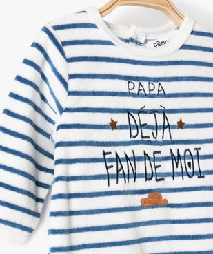 Pyjama bébé rayé en velours avec inscription brodée vue2 - GEMO(BB COUCHE) - GEMO