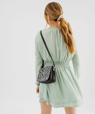 Robe courte à manches longues en satin femme vue4 - GEMO(FEMME PAP) - GEMO