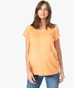 Tee-shirt de grossesse à manches courtes satinées et dentelle vue1 - GEMO (MATER) - GEMO