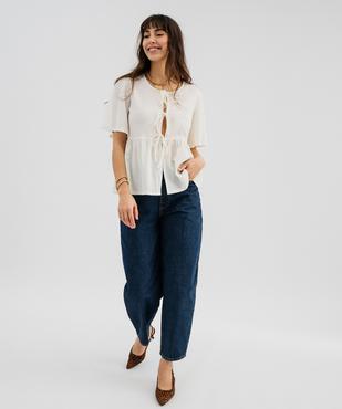 Tee-shirt manches courtes à basque et liens à nouer femme vue4 - GEMO 4G FEMME - GEMO