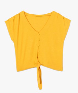 Tee-shirt femme à manches courtes et col V noué dans le bas vue4 - GEMO(FEMME PAP) - GEMO