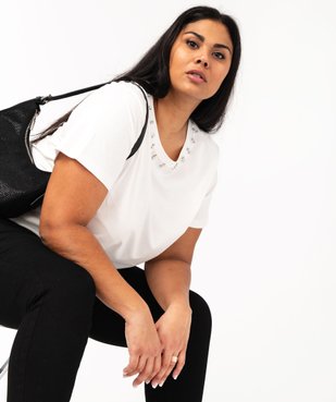 Tee-shirt à manches courtes et strass femme grande taille vue2 - GEMO (G TAILLE) - GEMO