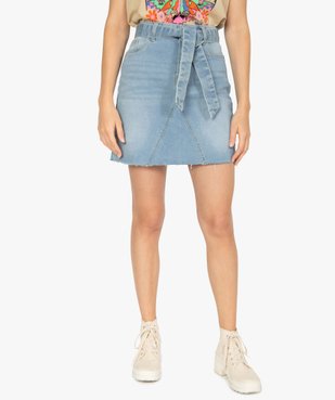 Jupe en jean femme courte avec ceinture à nouer vue1 - GEMO(FEMME PAP) - GEMO