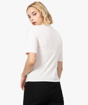 Tee-shirt femme en maille côtelée à manches courte vue3 - FOLLOW ME - GEMO