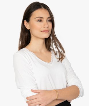 Tee-shirt femme à manches longues et col V en dentelle vue1 - GEMO(FEMME PAP) - GEMO