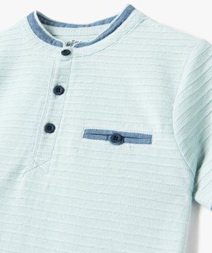 Tee-shirt garçon à col mao en maille texturée effet rayé vue2 - GEMO (ENFANT) - GEMO