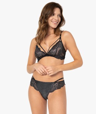 Tanga femme en microfibre et dentelle vue3 - GEMO(HOMWR FEM) - GEMO