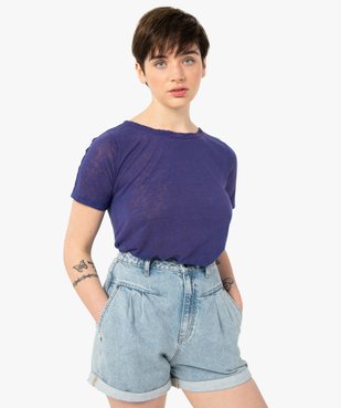 Tee-shirt femme à manches courtes en maille fine vue1 - GEMO(FEMME PAP) - GEMO