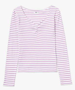 Tee-shirt rayé à manches longues et col V femme vue4 - GEMO 4G FEMME - GEMO