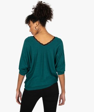 Pull femme en maille fine avec décolleté V en dentelle vue3 - GEMO(FEMME PAP) - GEMO