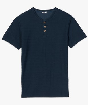 Tee-shirt homme à col tunisien en maille texturée aspect rayé vue4 - GEMO (HOMME) - GEMO