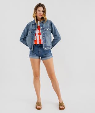 Short en toile denim coupe mom femme vue1 - GEMO 4G FEMME - GEMO