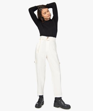 Pantalon femme en toile coupe ample taille haute vue5 - GEMO(FEMME PAP) - GEMO