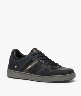 Baskets homme à lacets avec empiècements multimatières vue2 - GEMO (CASUAL) - GEMO